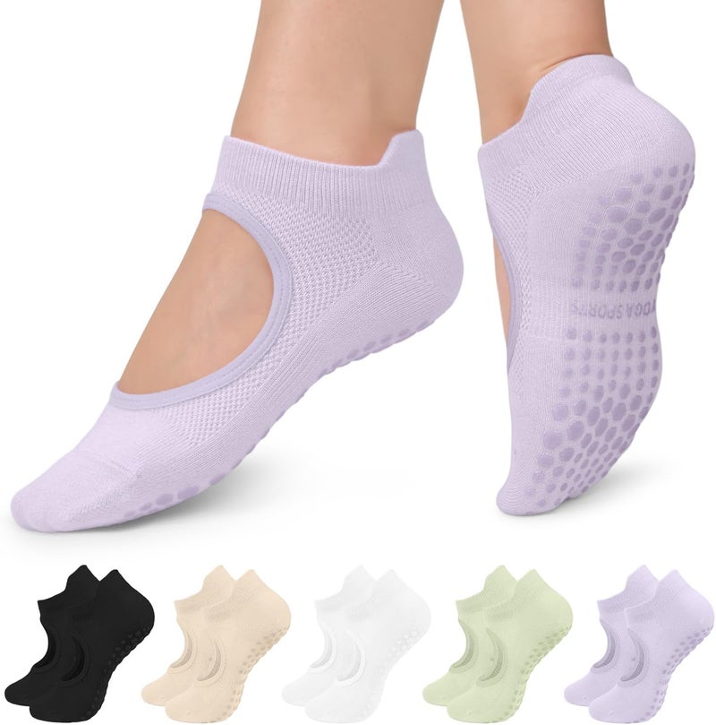 BLONGW 5 Pairs Pilates Socks Yoga Socks with Grips for Women Non Slip, Pilates, Workout, Pure Barre, Ballet, Dance, Hospital Socks - Image 1